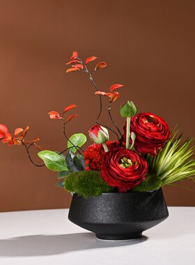 包厢圆形转盘仿真花餐桌上假花中式摆件酒店大圆桌中间餐桌花摆花