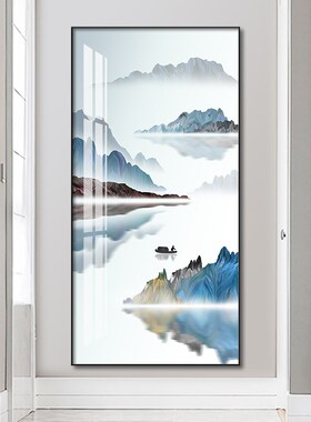 金山富水装饰画新中式玄关过道走廊尽头挂画寓意好的招财玄幻壁画