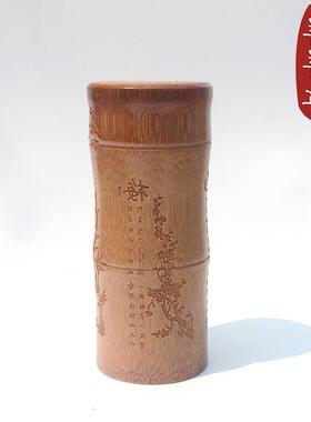 茶杯竹制螺纹口杯竹竹子杯子竹茶带盖竹杯茶子竹品工艺杯品