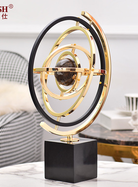 轻奢大理石地球仪家居摆件创意客厅书房酒柜办公室桌面装饰品