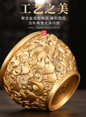 聚宝盆招財纯铜摆件聚财进宝客厅铜器狮首铜缸店铺旺财装饰工艺品