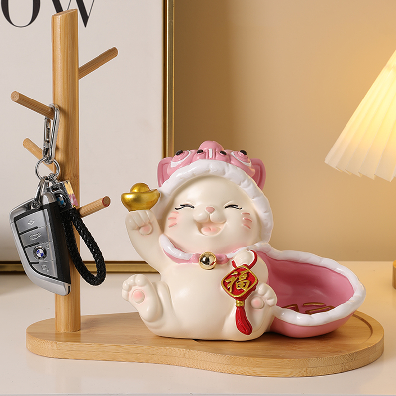 国风招财猫钥匙收纳玄关摆件入户客厅鞋柜可爱装饰品乔迁新居礼物 - 图0