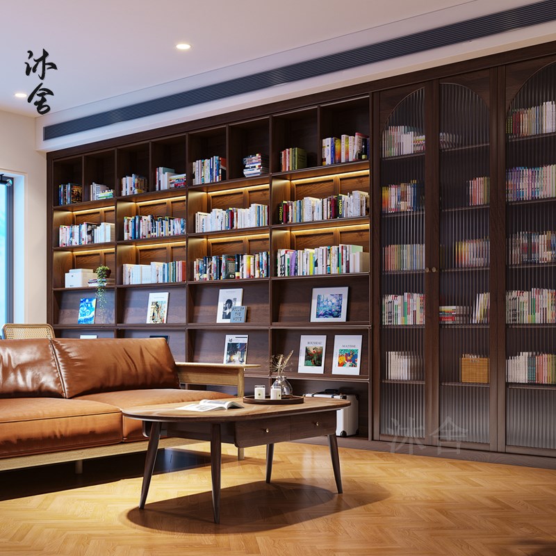 Bookcase integrated whole wall household cherry wood black walnut bookshelf custom display cabinet solid wood living room bookcase