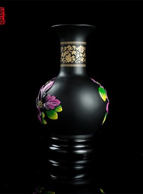 金乌炭雕 紫荆花瓶门厅客厅玄关电视柜书房摆件活性炭装饰品送礼