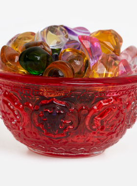 供佛杯供水杯 藏传八吉祥七彩琉璃圣水碗 佛具用品七供净水杯摆件