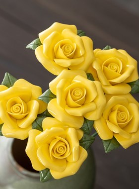 玫瑰花仿真花陶瓷牡丹景德镇花束客厅餐桌家居摆件牡丹花假花装饰