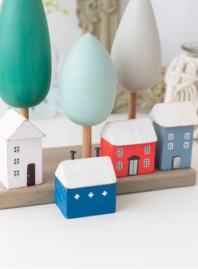 阿楹 木质日系治愈小摆件桌面ins风创意可爱房子玄关办公书柜装饰