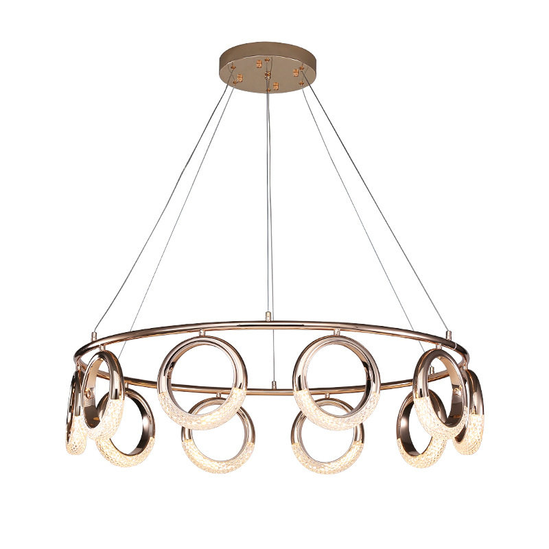 Light luxury chandelier, post-modern living room, dining room, bedroom lamp, personalized designer golden ring, infinitely dimmable LED lamp
