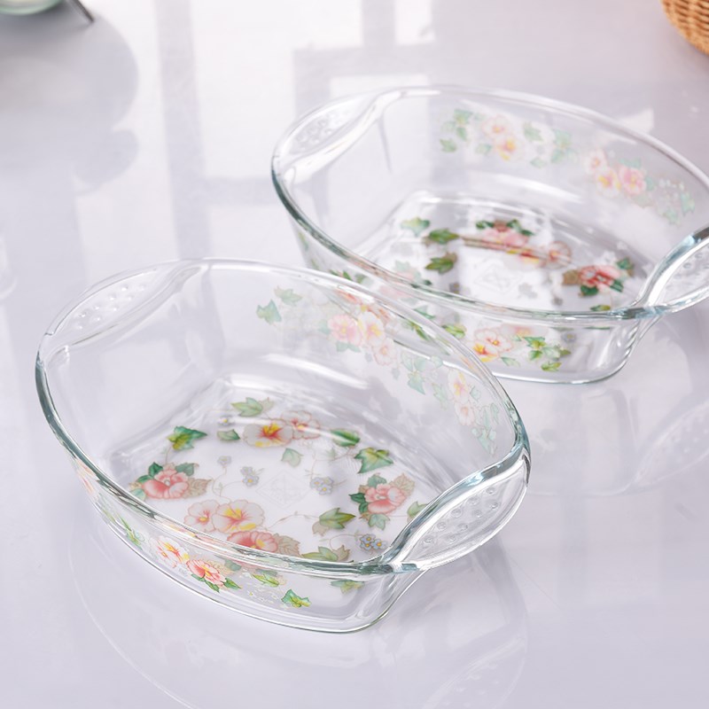 韩国家用高硼硅烤盘玻璃蒸煮烤鱼盘芝士焗饭沙拉盘拌菜盆菜盘大盆 - 图2