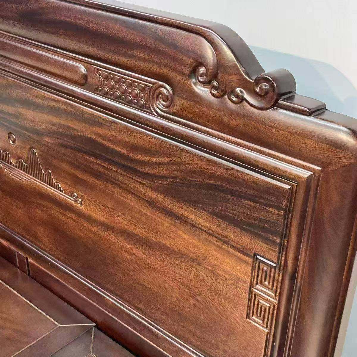 黑胡桃木色实木床1.8米双人床卧室明清中式古典仿古雕花格木大床,淘宝优惠券,粉丝福利购,淘宝优惠卷