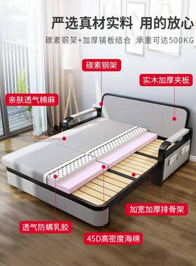 沙发两用折叠小IYX户型多功能床储物伸缩客床人厅布艺可拆洗单沙
