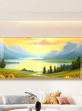 向日葵装饰画客厅沙发背景墙挂画日出东方带框横幅大尺寸风景壁画