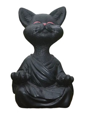 佛系猫冥想动物打坐猫树脂雕像坐禅猫花家居园装饰工艺品摆饰雕塑