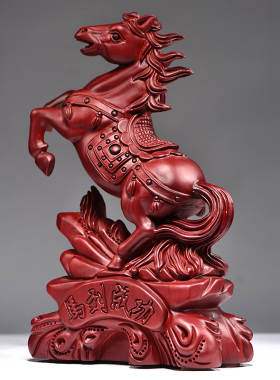红花梨实木质马到成功摆件十二生肖木雕家居装饰摆设开业工艺礼品
