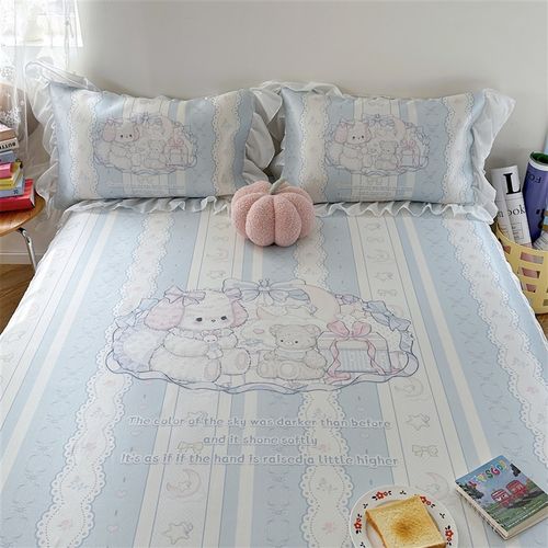 可爱少女公主风凉感夏日冰丝凉席三件套床裙款夏季空调软席可机洗 - 图2