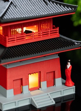 中式古建筑微缩摆件模型开元寺钟楼微景观假山鱼缸古建筑庭院