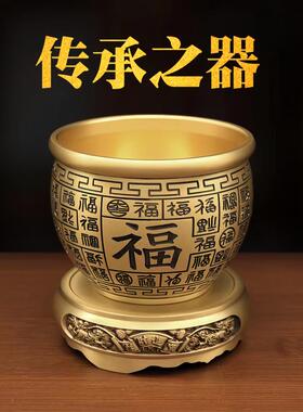 纯黄铜百福缸米缸福字缸聚宝盆存钱罐客厅店铺办公室大号装饰摆件