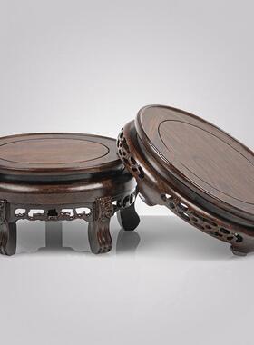 红黑檀圆形底座花盆花瓶奇石盆木景酒缸实坛佛像加高木木69896797