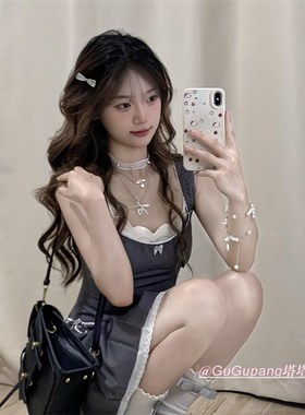 超仙白色蕾丝叠戴项链甜酷十字架爱心吊坠颈链气质轻奢少女感项圈