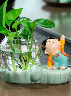 中式卡通唐仕女水培摆设办公室女生工位电脑桌面客厅茶桌可爱摆件