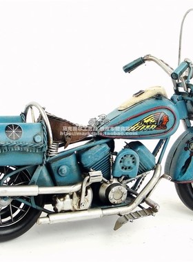 手工复古摩托车摆件铁艺工艺品 装饰品 印第安摩托车模型生日礼物