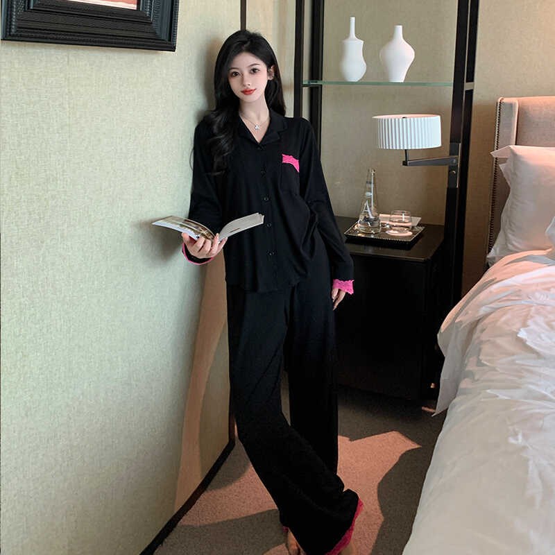 睡衣女春秋季高级感时尚宽松休闲纯棉家居服大码套装两件套可外穿 - 图3