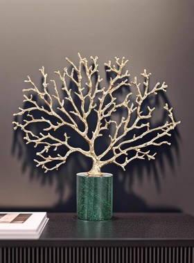 幸福珊瑚树高档大理石金属工艺品新家客厅电视柜样板房软装艺术品