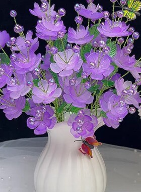 DIY手工编织花束新品48朵凤凰花材料包串珠创意摆件送蝴蝶彩灯哦