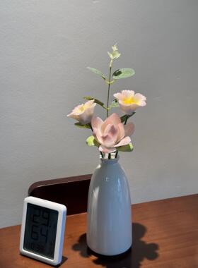 【陶雅集】小美满陶瓷花摆件连花带瓶手工礼物办公桌摆件小众礼物