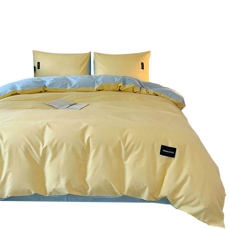 日式简约纯色四双水洗棉件拼套亲肤床磨毛LIO学生三件套笠款 - 图3