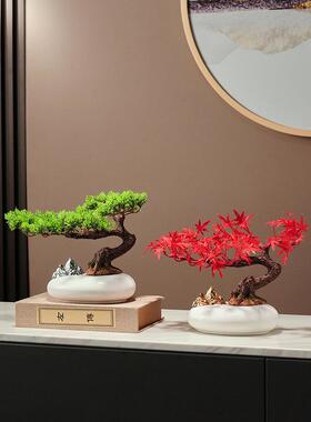 新中式迎客松植物金山银山家居室内客厅玄关屏风创意装饰内装盆景