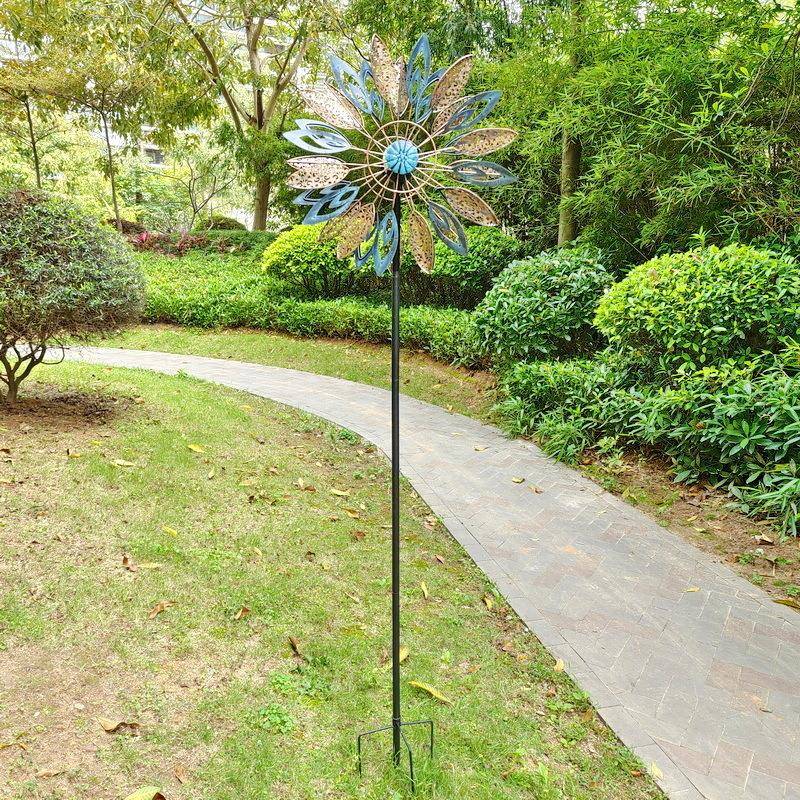 花热销现欧摆式简代约风格典雅铁艺件双面转纹树叶风车草#66坪灯 图4
