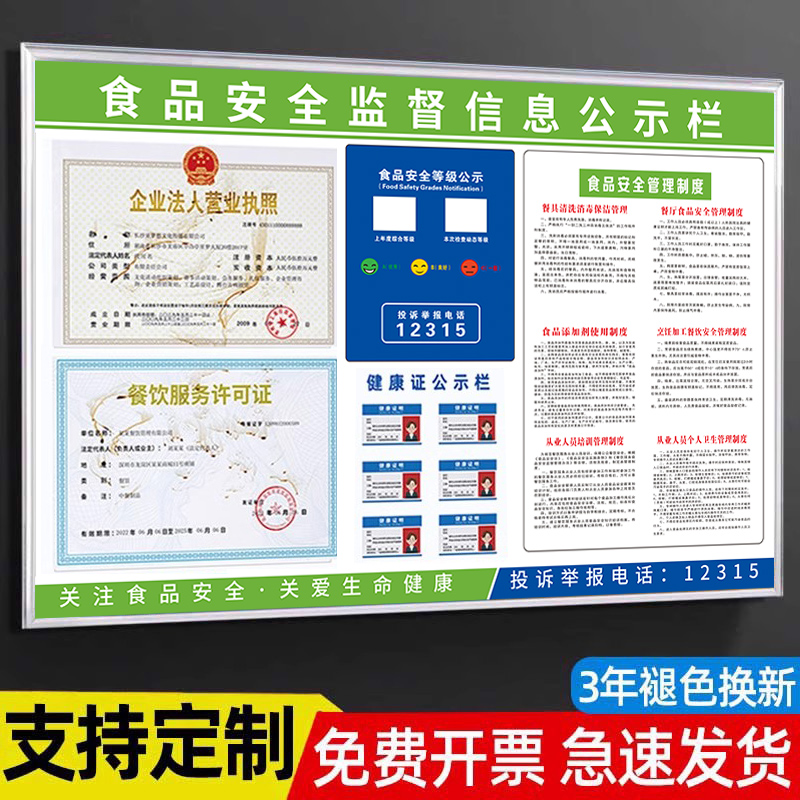 食品安全信息公示栏管理制度展示板公告栏食堂卫生餐饮健康许可证 - 图0