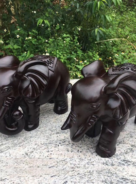 木雕大象摆件实木大号一对家居客厅电视柜玄关装饰品乔迁礼品