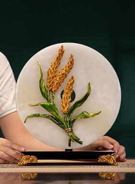 新中式招财大麦岁岁平安扣摆件麦穗珐琅彩玉石工艺品高档开业礼物