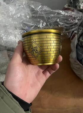 黄铜招财百福缸聚宝盆摆件聚财客厅办公室工艺品装饰百福米缸中号