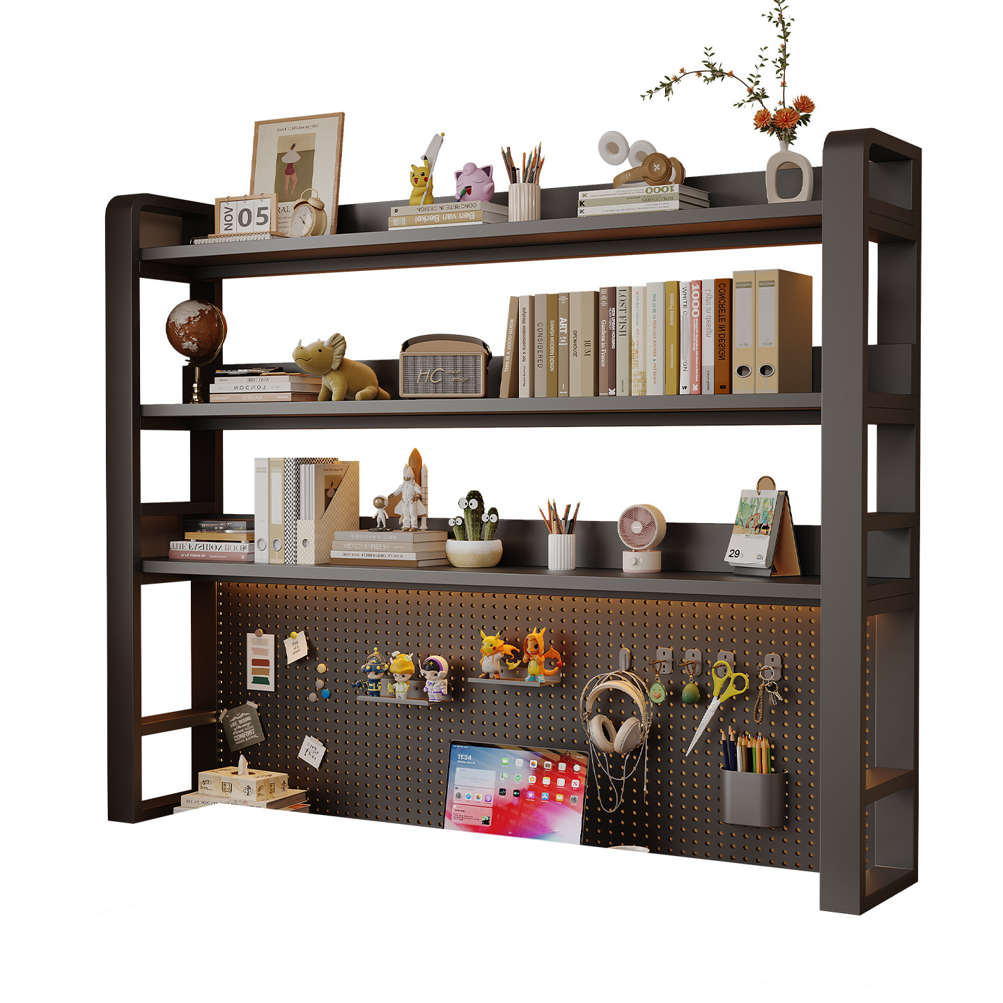 Desktop hole board multi-layer vertical storage bookshelf