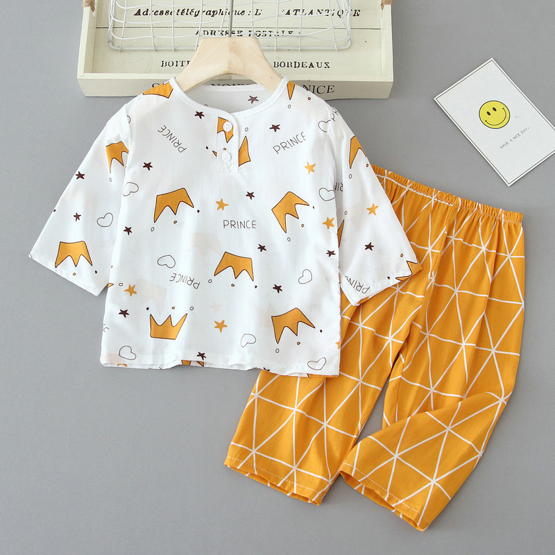 夏季儿童棉绸睡衣薄款长袖空调服女童男孩宝宝小孩绵绸家居服套装,淘宝优惠券,粉丝福利购,淘宝优惠卷