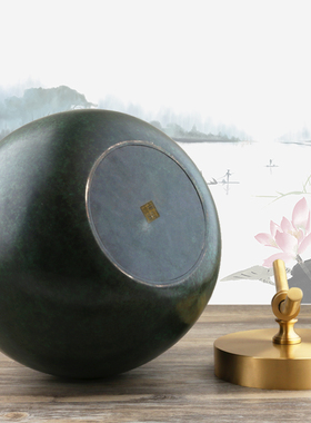 高温彩绘带盖铜缸摆件