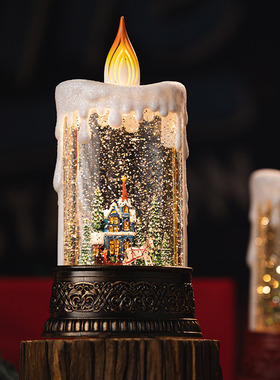 耶诞节装饰品家居摆饰蜡烛音乐盒发光水晶球飘雪桌面场景布置礼物