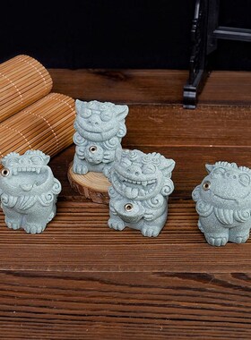 创意招财石狮子香插茶桌桌面茶宠摆件青砂石风狮爷鱼缸造景装饰品