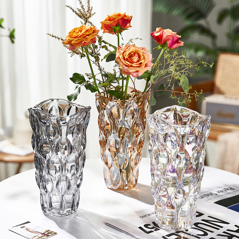 美式加厚水晶玻璃花瓶摆件高档奢华餐桌客厅水养鲜花百合玫瑰插花 - 图0