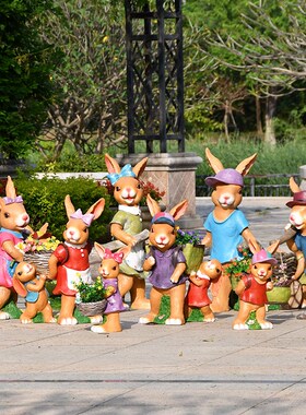 户外园林景观小品装饰兔子花盆幼儿园室外摆件卡通动物玻璃钢雕塑