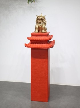 办公室落地新中式仿石头底座石柱墩花架玄关入户门客厅装饰品摆件