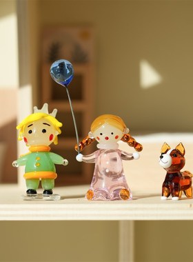 琉璃手作可爱牵气球的双马尾小女孩车载桌面摆件粉红裙子女生礼物