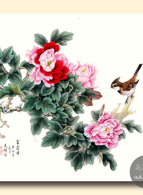 自粘式现代装饰客厅沙发背景墙画无框画芯 花开富贵 牡丹 贴画