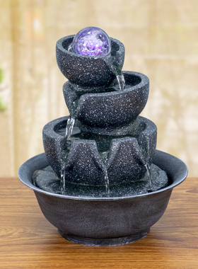 小型流水摆件循环水客厅茶台装饰品办公桌流水生财迷你喷泉水车轮