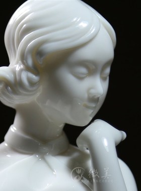 微美 13寸少女白瓷器摆件女人物工艺品会所家居软装饰品陶瓷摆设
