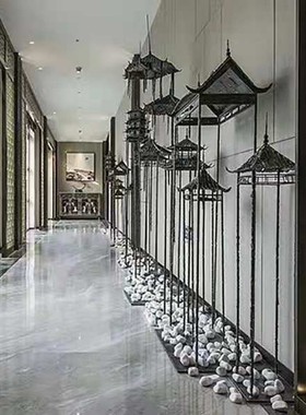 中式铁艺复古凉亭塔雕建筑创意酒店大堂过道景观软装玄关创意摆件