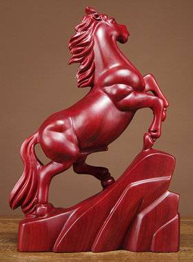 红花梨木雕马摆件实木雕刻工艺品红木马摆件木马摆件家居开业礼品